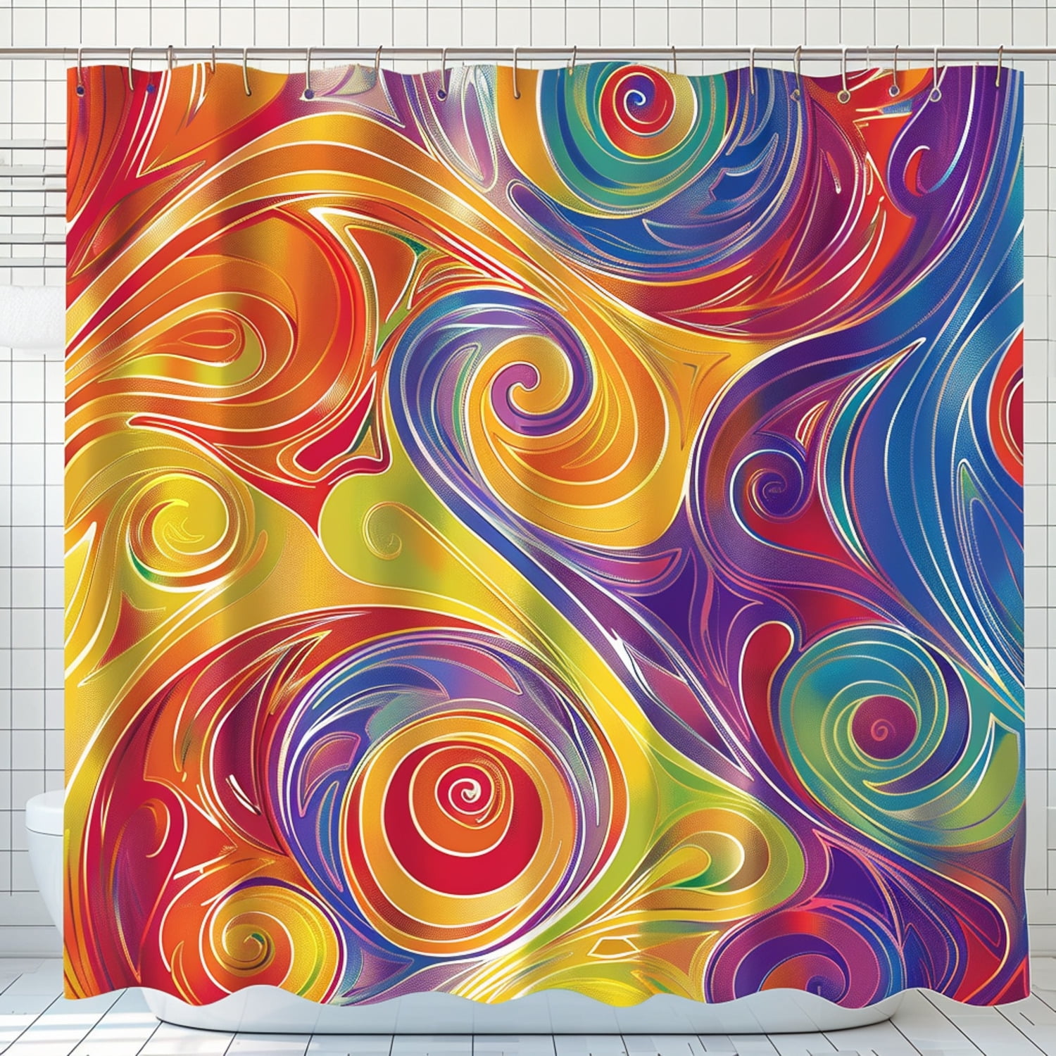 Bohemian Swirls Shower Curtain Vibrant Beach Style Bathroom Decor High ...