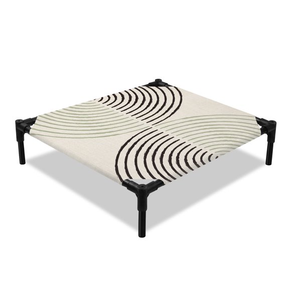 Bohemian Symmetrical Lines Elevated Dog Bed, Boho Abstract Country Green Black Mirror Arches Cooling Breathable Outdoor Raised Dog Cot Bed with Metal Frame Non-Slip Feet for Small Dog 20x20in