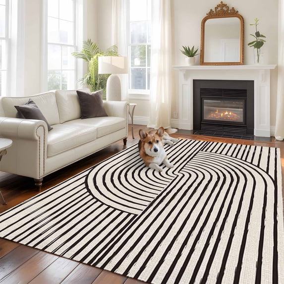 Bohemian Symmetrical Lines Rectangle Area Rug 8x10ft Boho Abstract ...