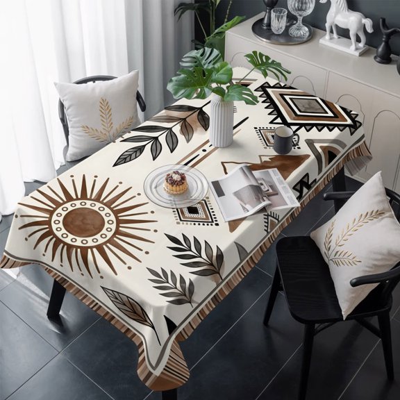 Bohemian Table Cloth Waterproof Tablecloths, Mountain Peak Southwest Boho Brown Distressed Tablecloth Dining Table Cover for Kitchen Party Tabletop Outdoor, Rectangle Tablecloth 54x108 Inch