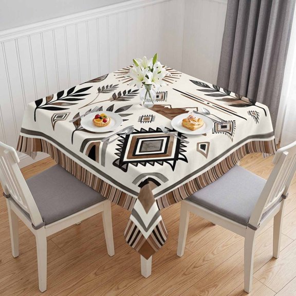 Bohemian Table Cloth Waterproof Tablecloths, Mountain Peak Southwest Boho Brown Distressed Tablecloth Dining Table Cover for Kitchen Party Tabletop Outdoor, Square Tablecloth 54x54 Inch