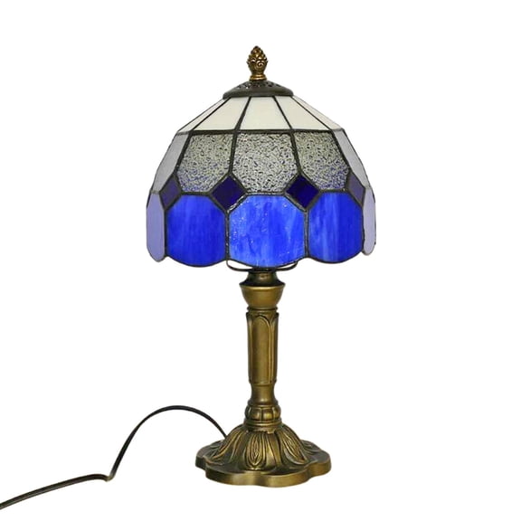 Bohemian Table Lamp, Flower Design Stained Glass Night Light, 14 inch Bronze Resin Base Retro Desktop Lamp for Bedroom, Living Room, Restaurant Farmhouse Decor
