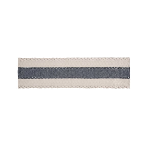Bohemian Table Runner and Placemat Set Woven Durable Fabric Striped Hollow Edge Dining Table Decor Cover White Base with Gray Stripe for Family Gatherings Holiday Dinners Hotel