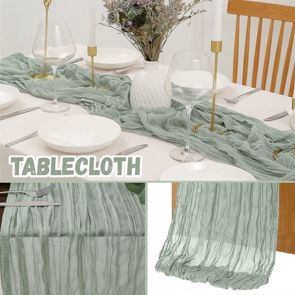 Bohemian Table Runner Pleated Fabric Wedding Party Decoration 90x300cm Light Green