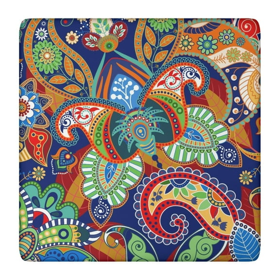 Bohemian Tablecloth Artistic Paisley Exotic Design Waterproof Squre Cover with Elastic Fit and Back for Home