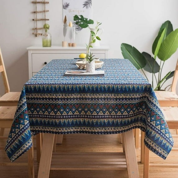 Bohemian Tablecloth for Rectangle Tables Heavyweight Cotton Linen Boho Style Table Cover for Kitchen Dinning Tabletop Decoration