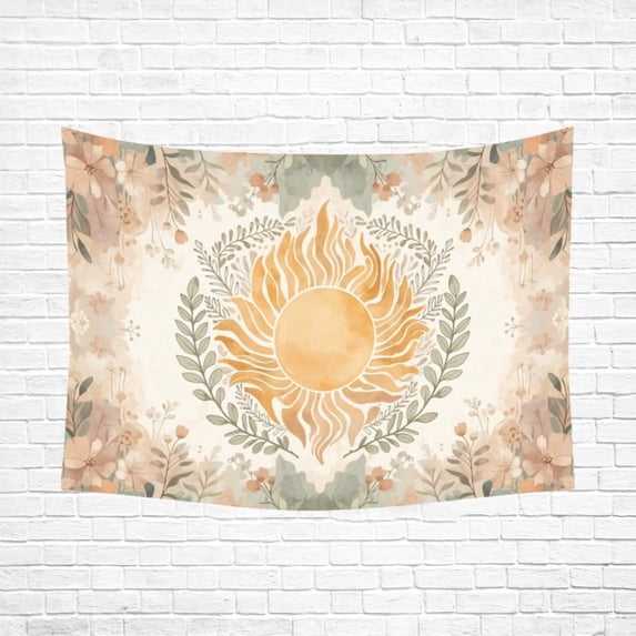 Bohemian Tapestry Wall Hanging,Boho Sun Neutral Botanical Tapestries for Living Room Bedroom Decor,Boho Wall Art, Photography Background,80"x60", Earthy Tones