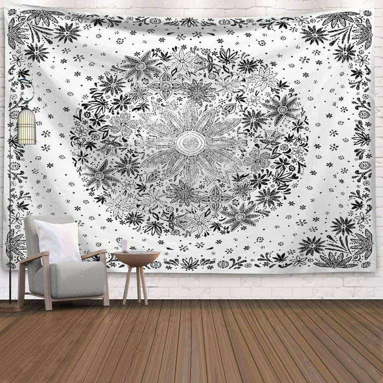 Bohemian Tapestry Wall Hanging White Floral Tapestry with Dotted Daisy Medallion Print for Bedroom Home Decor 50 60 in Walmart