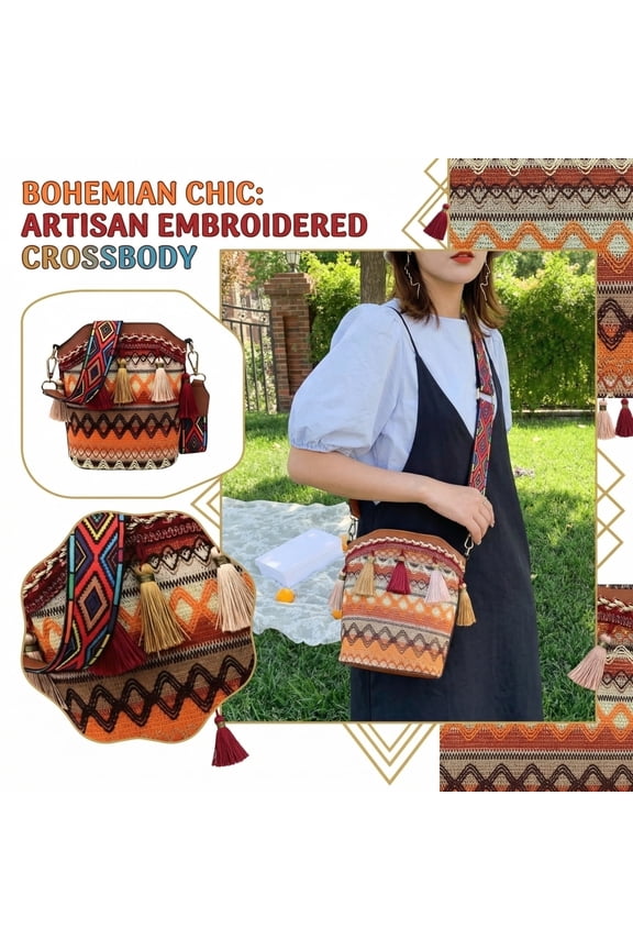 Bohemian Tassel Crossbody Bag for Women, Ethnic Woven Fringe Shoulder Purse, Leather Handbag for Festival, Casual, Beach, Summer,Lightweight Boho Chic Bag with Long Strap