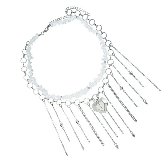 Bohemian Tassels Pendant Necklace Natural Stone Heart Accents Alloy Collarbone Chain Jewelry Gift For Trendsetters