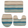 thumbnail image 1 of Bohemian Teal Bathroom Rugs Set Brown Stripe Retro Wave Line Non Slip Absorbent Soft Bath Mats 3 Piece Set with Bathroom Rug, U-Shaped Floor Mat, Toilet Seat Cover Small Size, 1 of 9