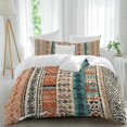 thumbnail image 1 of Bohemian Teal Duvet Cover Set Full Size, Orange Floral Geometric Texture Ethnic Art 4 Piece Soft Microfiber Bedding Set with 1 Duvet Cover, 1 Flat Sheet, 2 Pillowcases, 1 of 9