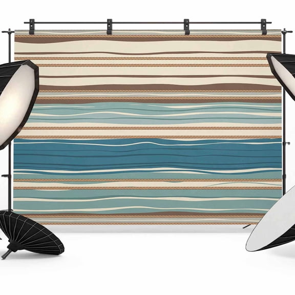 Bohemian Teal Photography Backdrop 8x6FT, Brown Stripe Retro Wave Line Photo Backdrops, Background for Photography Studio Photo Studio Background, Back Drop for Photoshoot