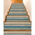 thumbnail image 1 of Bohemian Teal Stair Treads Non Slip for Steps Brown Stripe Retro Wave Line 10 Pcs Reusable Adhesive Stair Runner Mats for Dogs Elders Carpet Treads Rugs for Staircase 8x30 In, 1 of 7