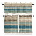 thumbnail image 1 of Bohemian Teal Window Curtains Valance Set of 3 Brown Stripe Retro Wave Line Rod Pocket Small Kitchen Curtain, Soft Window Treatment for Bedroom Party Holiday Decor, 1 of 8