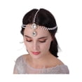 thumbnail image 1 of Bohemian Teardrop Crystal Head Chain Layered Rhinestone Pearl Forehead Chain Wedding Headband Prom Party Festival Hair Accessories for Women (Gold), 1 of 10
