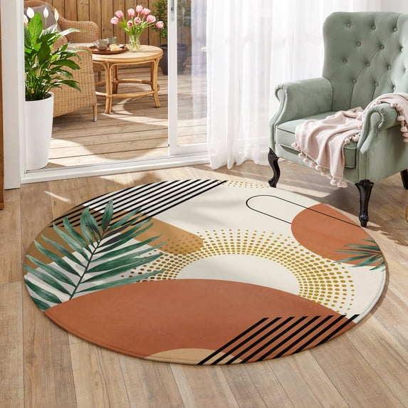 Bohemian Texture Area Rug 3', Non-Slip Washable Round Indoor rug Carpet ...