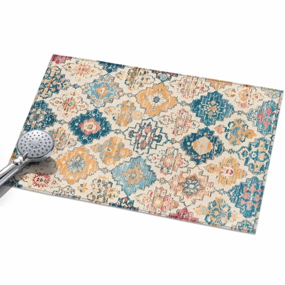 Bohemian Texture Area Rug, Retro Yellow Blue Morocco Pattern Non-Slip ...
