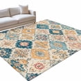 Bohemian Texture Area Rug, Retro Yellow Blue Morocco Pattern Non-Slip ...