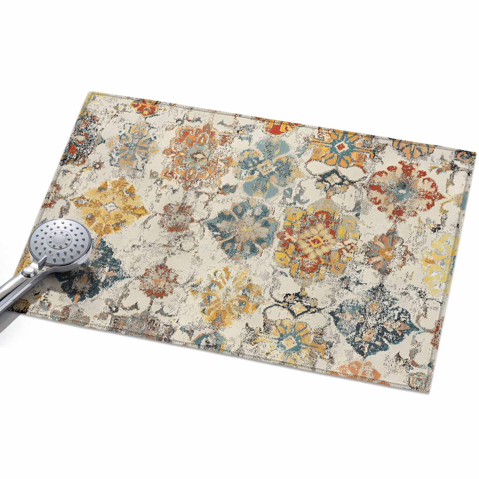Bohemian Texture Area Rug, Vintage Brown Morocco Pattern Non-Slip Felt ...