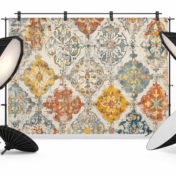 Bohemian Texture Backdrop for Photography, Brown Yellow Morocco Pattern Photo Backdrop Portrait Background Party Banner Photo Backgrounds for Studio Booth Props, 7x5ft