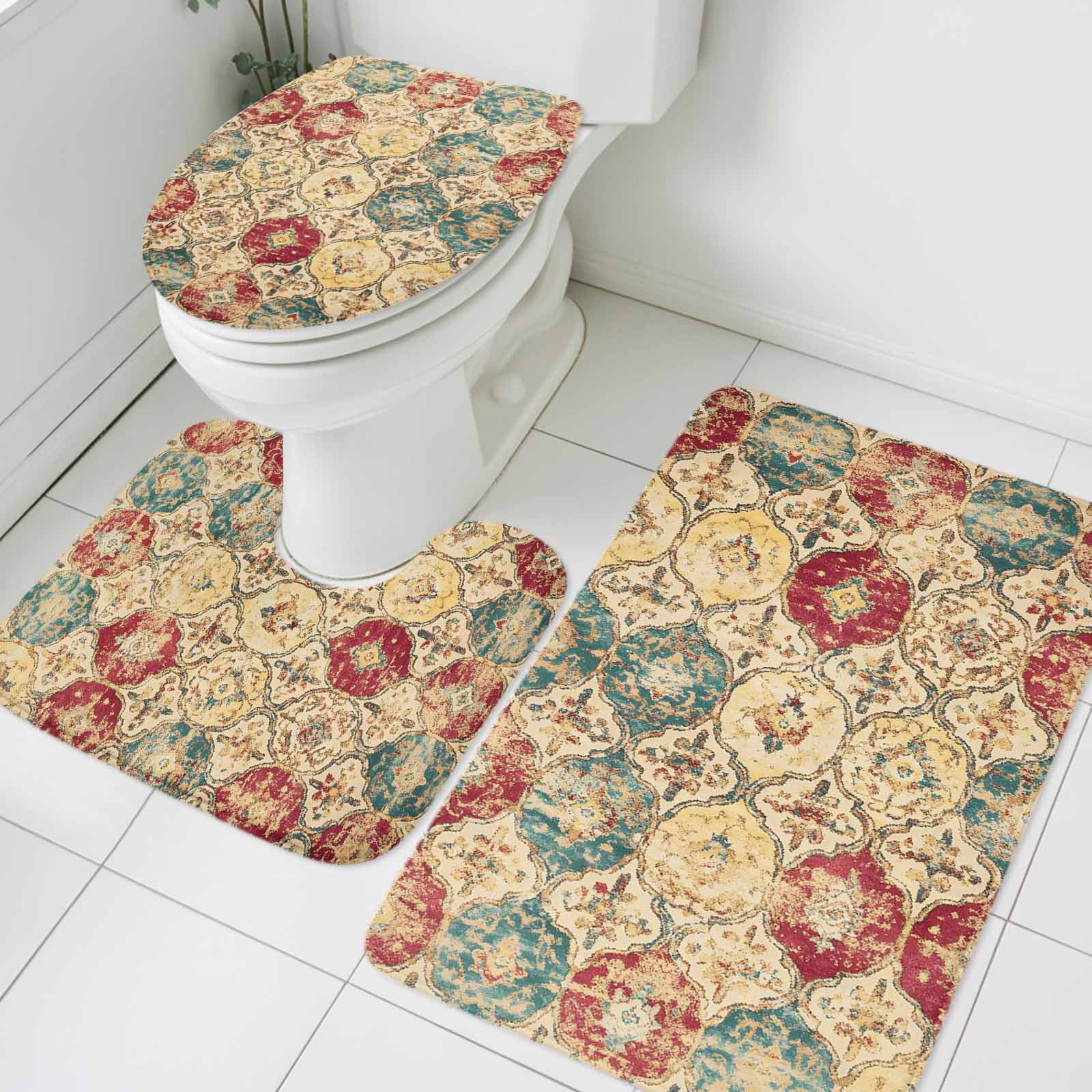 Bohemian Texture Bathroom Rugs Set Vintage Blue Red Morocco Pattern Non ...
