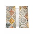 thumbnail image 1 of Bohemian Texture Sheer Curtains for Living Room Bedroom, Light-filtering Sheer Curtain, Brown Yellow Morocco Pattern Rod Pocket Voile Window Treatment Drapes, 52’’Wx63’’L, 2 Panels Set, 1 of 7