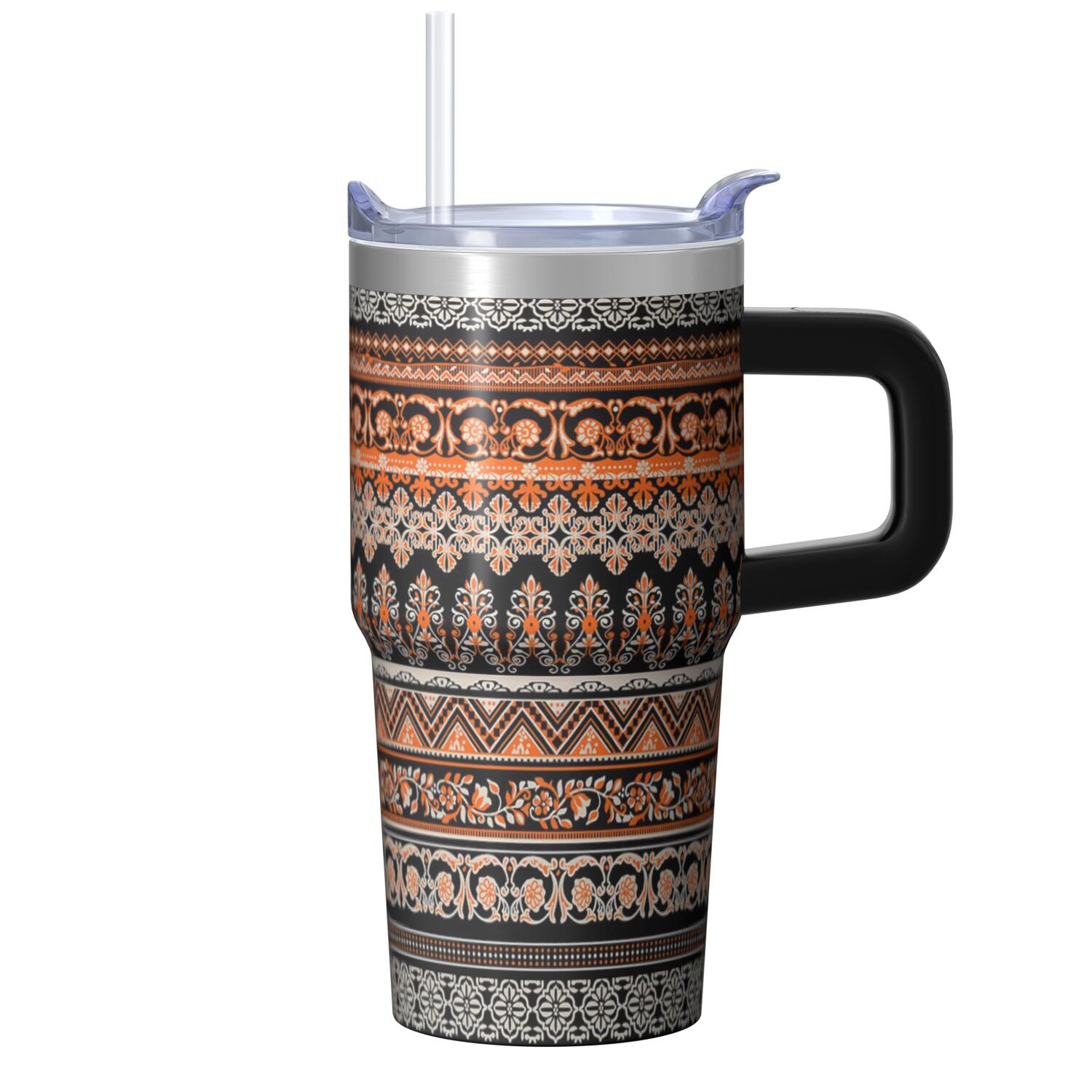 Bohemian Themed 20oz Cup with Lid and Straw - Stainless Steel Insulated ...
