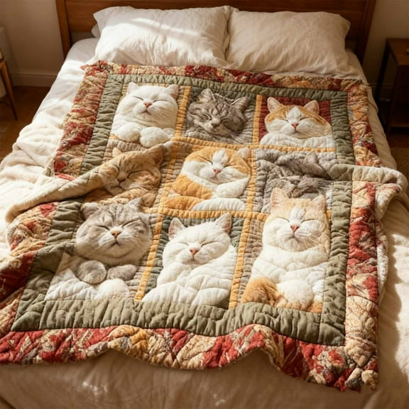 Bohemian Throw Blanket with Cat Patterns,Soft Cozy Flannel Fleece Blanket for Adults,Lightweight Decorative Couch Bed Blanket,Machine Washable Warm Gift for Cat Lovers,Home Decor Living Room Bedroom