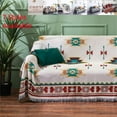 thumbnail image 1 of Bohemian Throw Blanket with Tassel 35x35 Inch Cotton Linen Jacquard Multi-color Embroidered Reversible Double-Sided Woven Aztec, 1 of 6