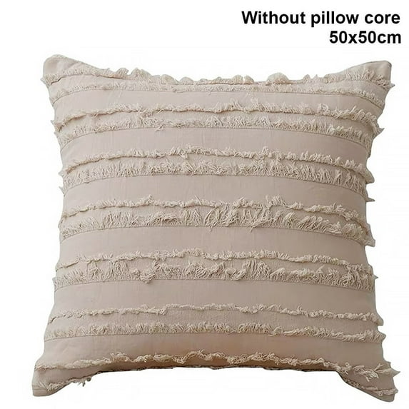 Bohemian Throw Pillow Cover Cotton Linen Cushion Case Tassel Decorative Pillowcase for Sofa Couch Bed Chair 50x50cm