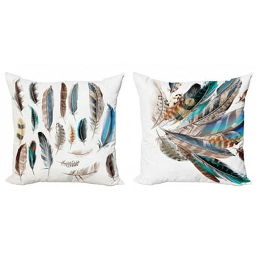 Ambesonne Bohemian Throw Pillow Cover 2 Pack, Boho Art Nature Feathers, 16", Multicolor