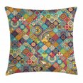 thumbnail image 1 of Bohemian Throw Pillow Cushion Cover, Checkered Pattern with Ethnic Ornamental Floral Figures Indian Folk Art Abstract, Decorative Square Accent Pillow Case, 20 X 20 Inches, Multicolor, by Ambesonne, 1 of 1