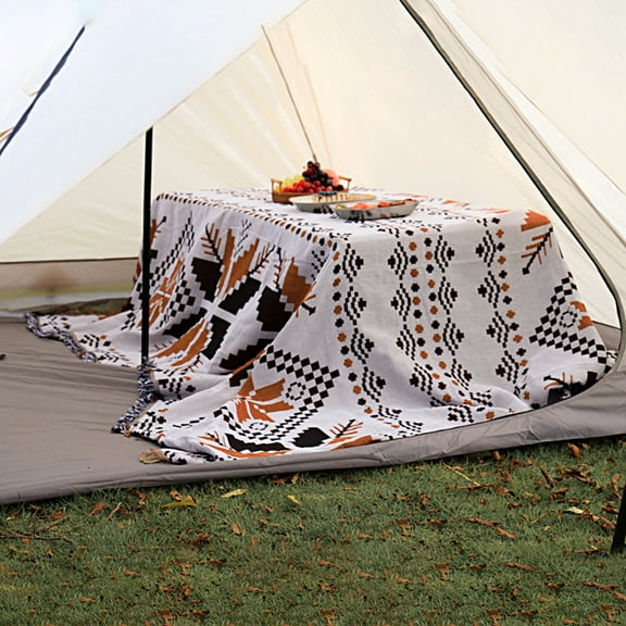 Bohemian Throws Blanket, Soft Woven Throw Blanket Cotton Knitted Tassels Soft Chair Throw Blanket for Couch Bed Decorative Sofa, Outdoor Picnic Blanket 35.5x35.5 Inch