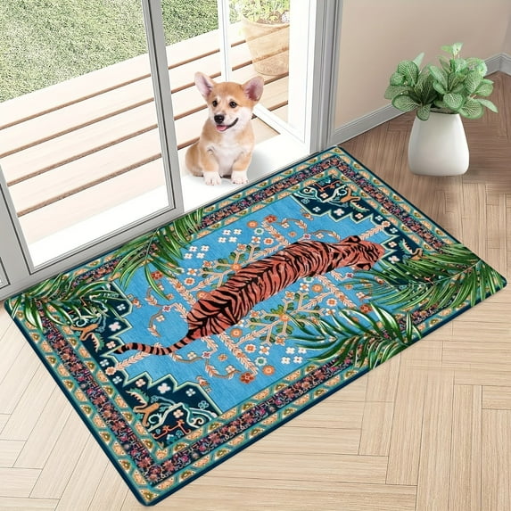 Bohemian Tiger Pattern Vintage American Ethnic Area Rug Non-Slip Carpet Machine Washable Doormat for Living Room Bedroom Kitchen