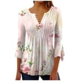 thumbnail image 1 of Bohemian Tops for Women Trendy 2025 Sexy Elegant t-Shirt Boho Floral Print 3/4 Bell Sleeve v Neck Shirts Blouse, 1 of 4