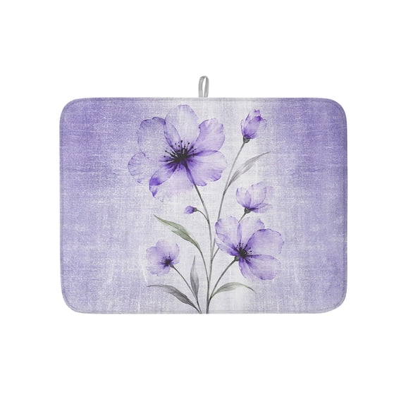 Bohemian Translucent Floral Dish Drying Mat 18x24 inch Shabby Chic Purple Flower Super Absorbent Microfiber Dish Drying Pad for Kitchen Countertops Sink Dish Drainer Racks Coffee Bar Mats 1 Pack