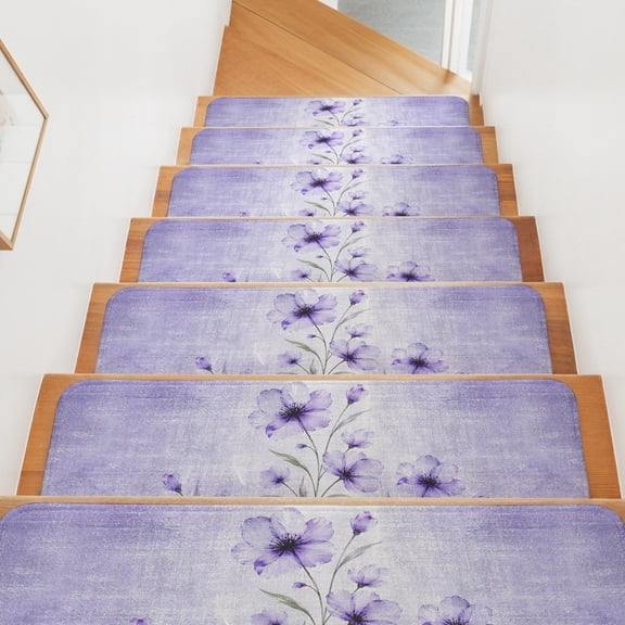 Bohemian Translucent Floral Stair Treads Non Slip for Steps Shabby Chic Purple Flower 4 Pcs Reusable Adhesive Stair Runner Mats for Dogs Elders Carpet Treads Rugs for Staircase 8x30 In