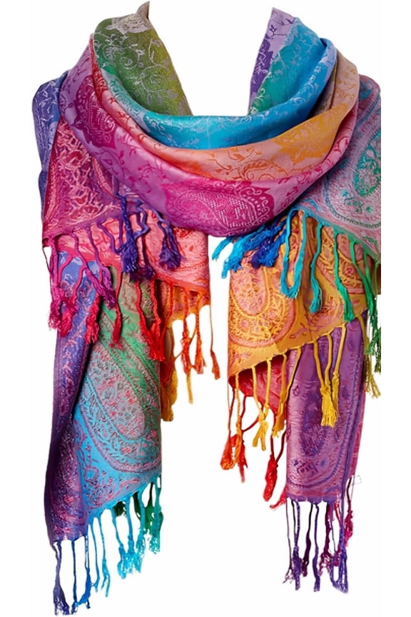 Bohemian Travel Scarf -  Floral Print  Beach Wrap (200x65cm) Lightweight Photography Shawl for Women, Reversible Jacquard Scarf Coastal Vacation Accessory