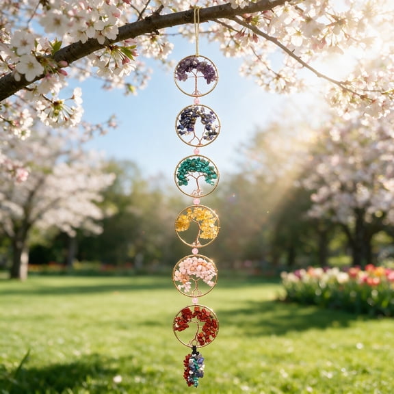 Bohemian Tree of Life Wall Decor, Natural Crystal Dream Catcher Handmade Hanging Ornament for Home