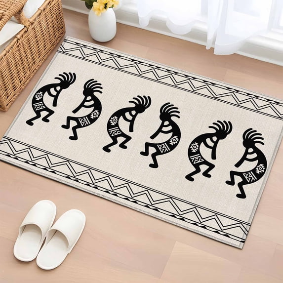 Bohemian Tribal Figures Washable Area Rug 2 x 3 ft Boho Ethnic Mysterious Geometric Stripe , Soft Non Slip Rugs Stain Repellent Indoor Felt Carpet for Living Dining Room Bedroom Home Office