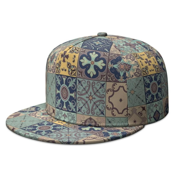 Bohemian Tribal Flat Bill Hat Adjustable Hat Bill Brim Adjustable Visor Beach Trucker Hat for Unisex Young Adults
