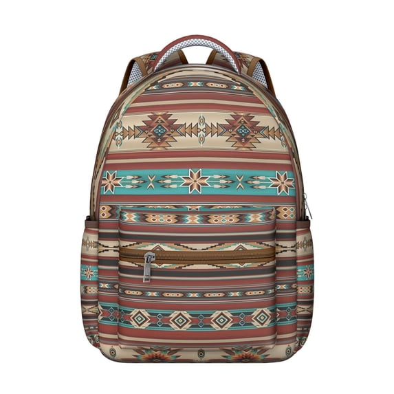 Bohemian Tribal Print Backpack - 17 Inch Laptop Sleeve & Spacious Compartments | Durable Oxford Fabric College Rucksack for School, Campus, Work & Travel, Stylish Boho Chic Design