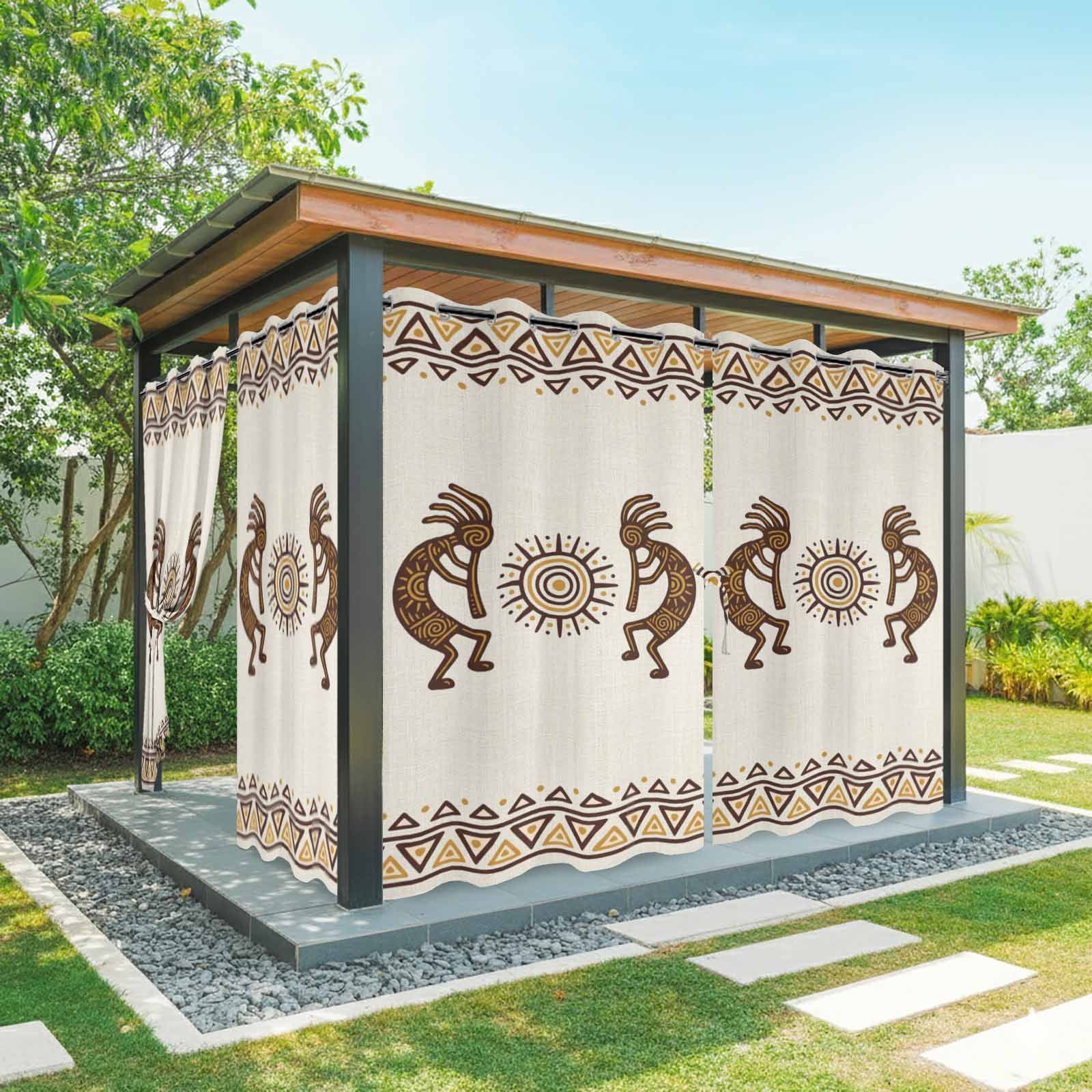 Bohemian Tribal Sunburst Outdoor Curtains for Patio, Boho Mysterious Geometric Brown Sun Symbol Sunshade Privacy Drapes Grommet Waterproof Outside Curtains for Porch/Cabana/Balcony 54"x 108", 1 Panel