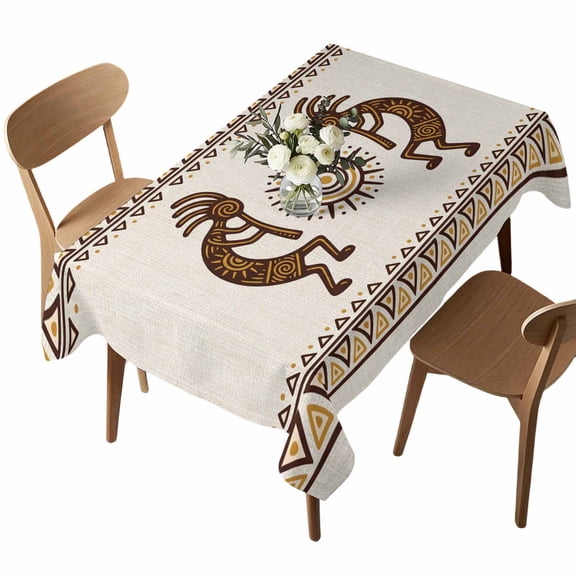 Bohemian Tribal Sunburst Rectangle Tablecloth Boho Mysterious Geometric Brown Sun Symbol Waterproof Wrinkle Free Soft Table Cloth Spill-Proof Washable Table Cover for Dining Party Picnic 60 x 84 Inch