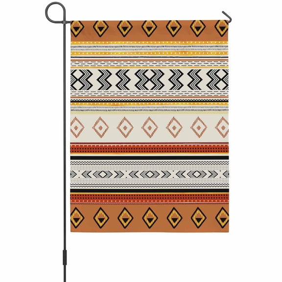 Bohemian Tribe Garden Flag 12 x 18 Inches, Stripe Geometric Farmhouse Orange Theme Weather Proof Outdoor Patio Flags Double Sided Small Garden Decoration for Yard Outside Home