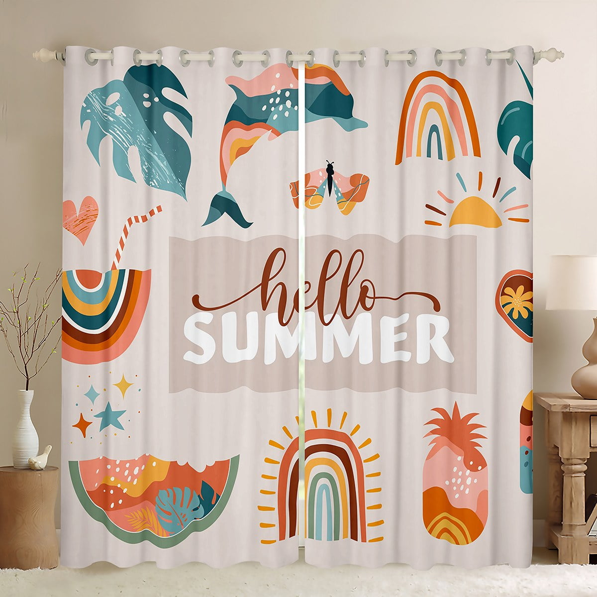 Bohemian Tropical Summer Curtains 42"Wx63"L Hawaii Ocean Beach Theme ...