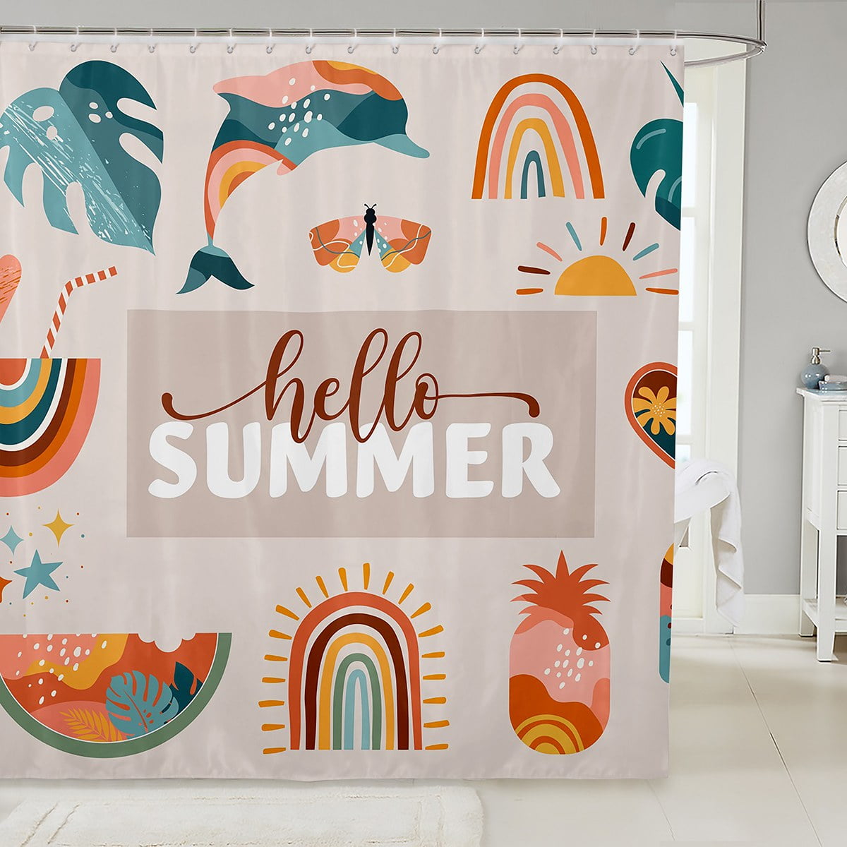 Bohemian Tropical Summer Shower Curtain For Bathroom Twin Hawaii Ocean Beach Theme Bath Curtain