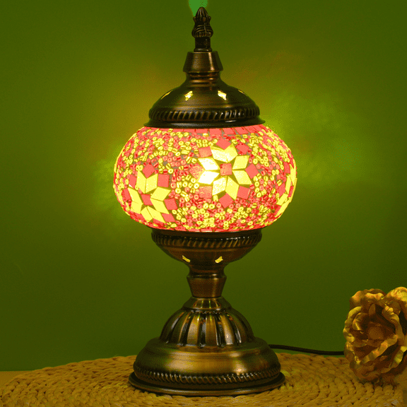 Bohemian Turkish Table Lamp, Glass Mosaic Night Light, Vintage Desk Decor for Bedroom, Living Room, Cafe Bar - Ideal Gift