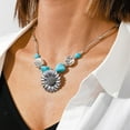 thumbnail image 1 of Bohemian Turquoise Beads Love Heart Round Pendant Necklaces for Women Retro Silver Adjustable Chain Necklace Memorial Jewelry Gifts, 1 of 9